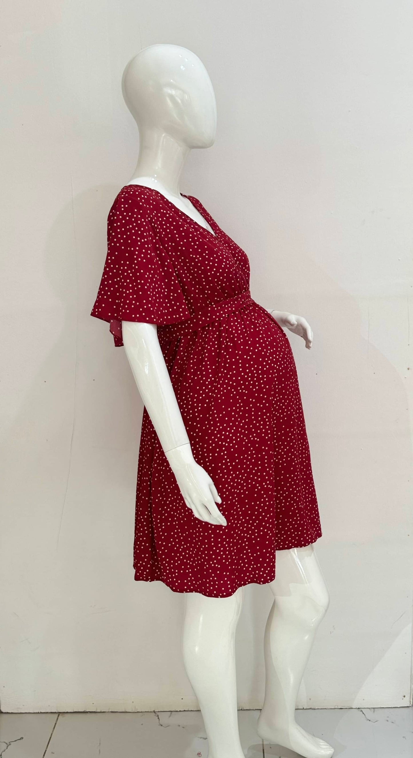 Red Polka Dot Belted Maternity Dress