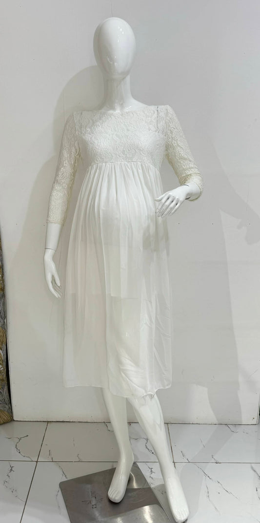 Lace Bodice Pleated Knee Length Maternity Dress