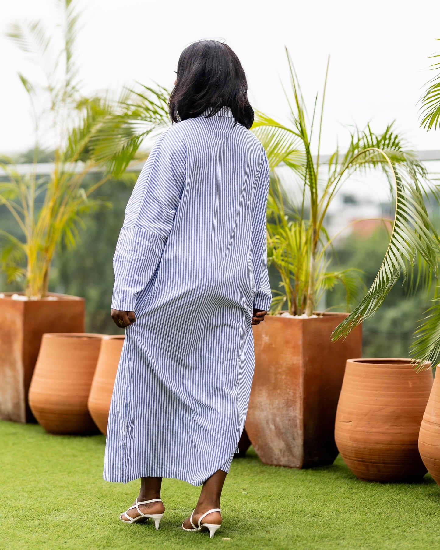 Maternity Oversized Blue Striped Maxi Shirt Dress