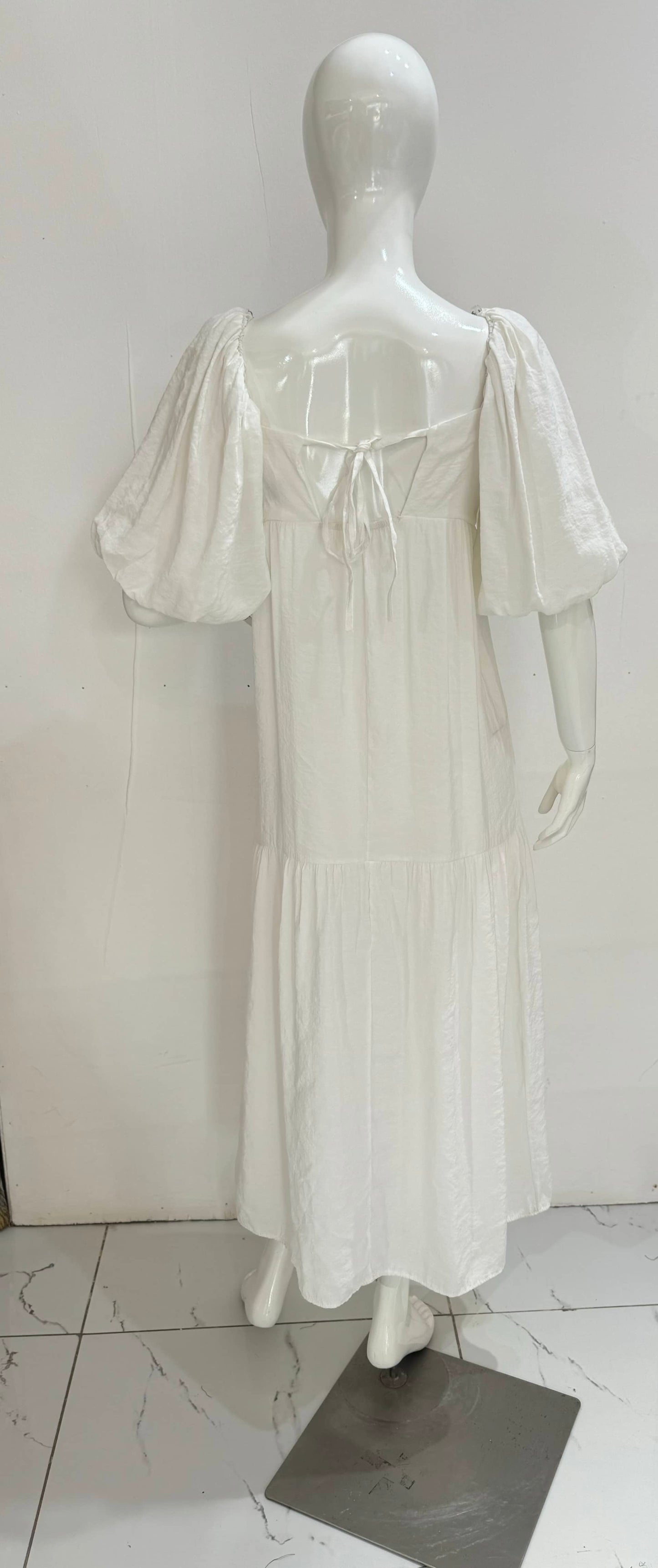 Square Neck Tie Back White Smock Maxi Maternity Dress