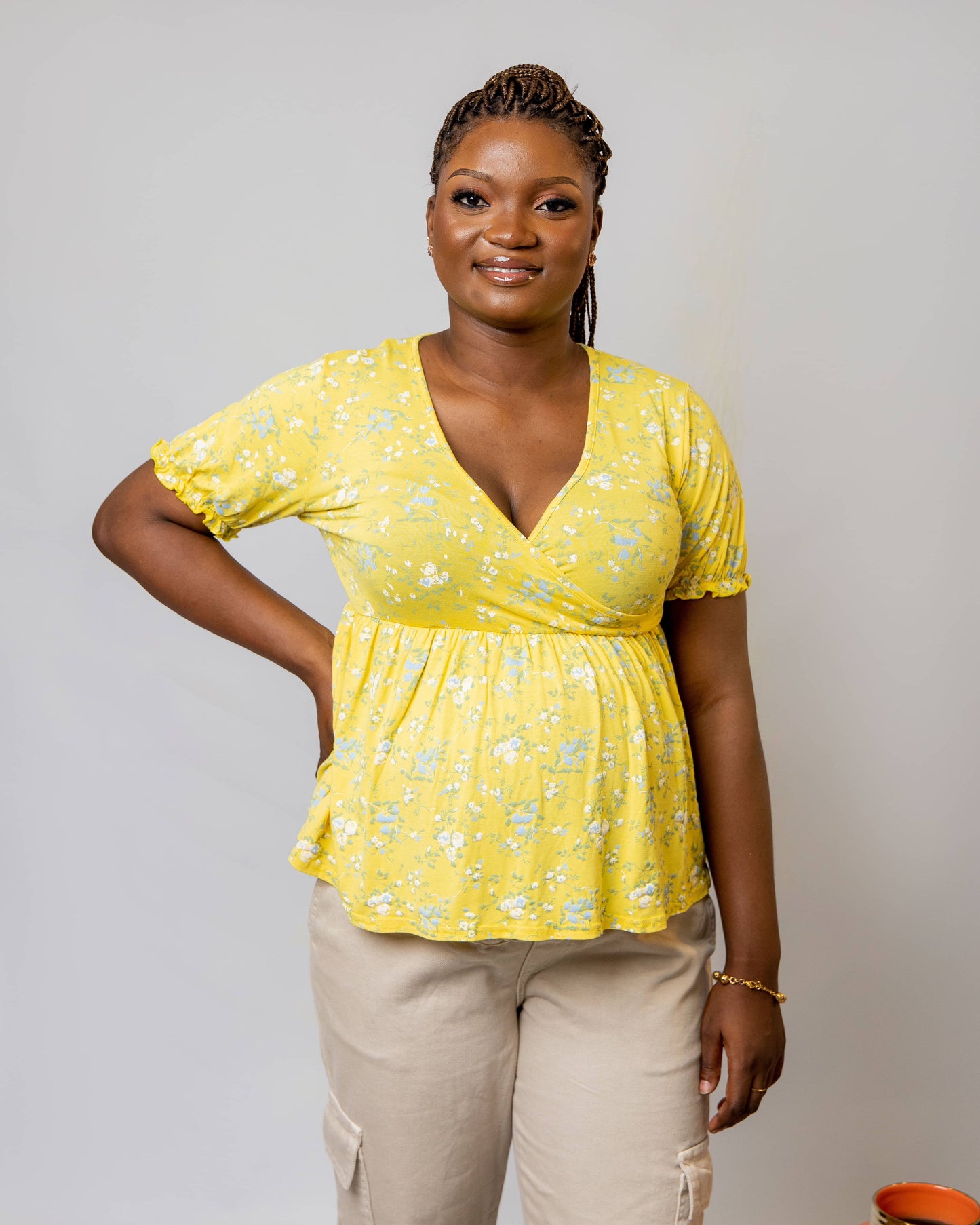 Yellow Floral Maternity/Nursing Peplum Top