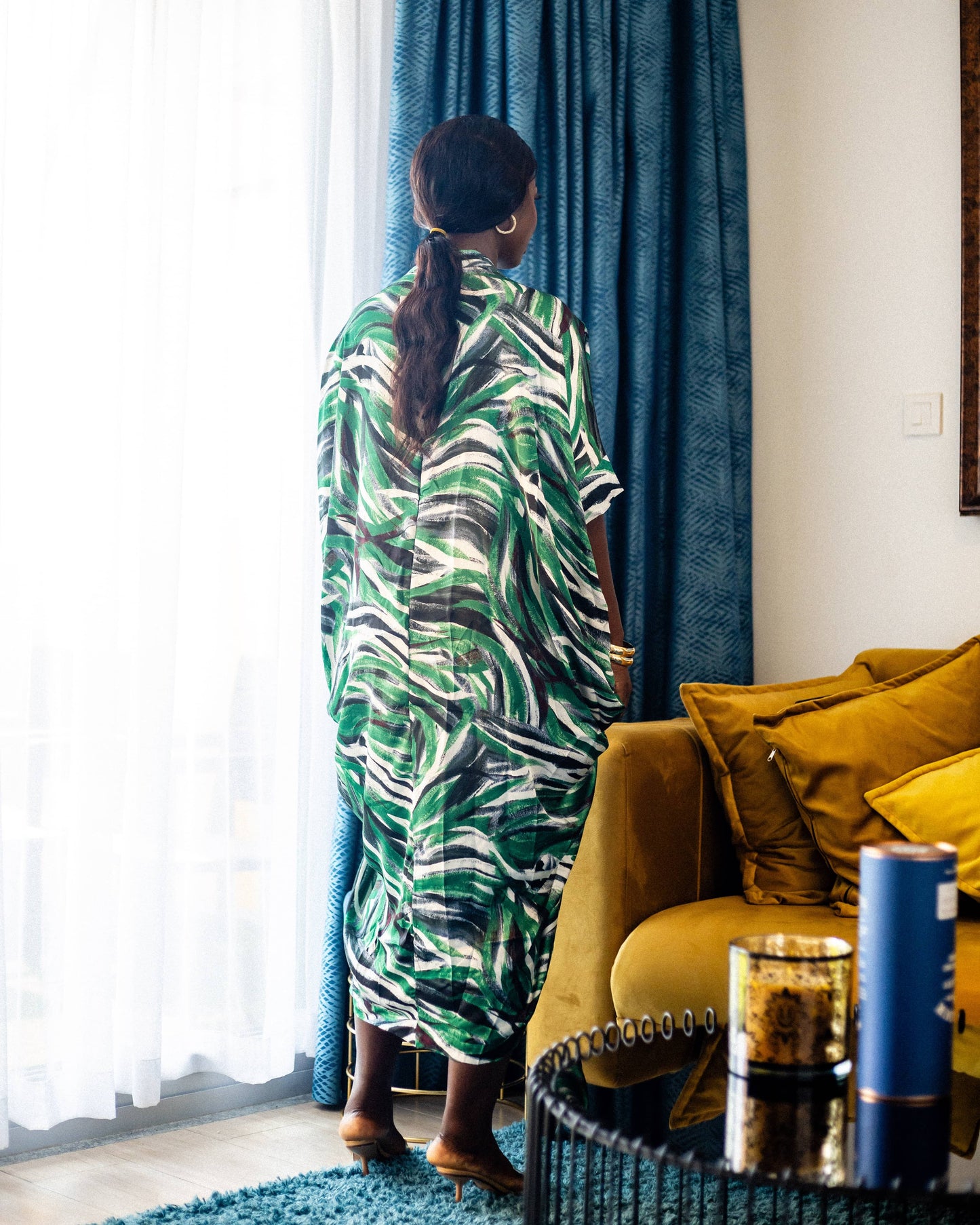 Green Swirl Print Maternity Kaftan Dress