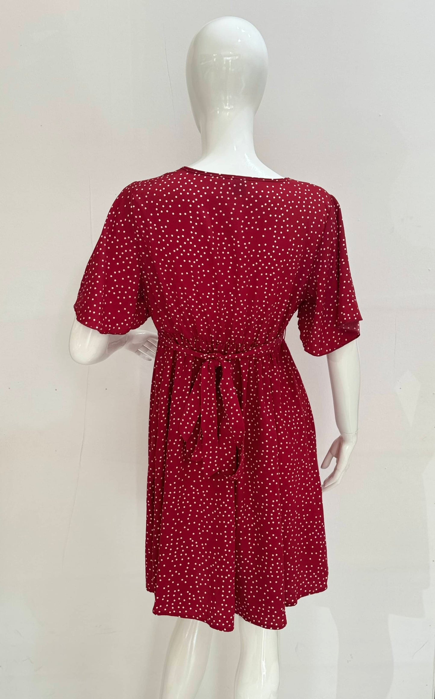 Red Polka Dot Belted Maternity Dress