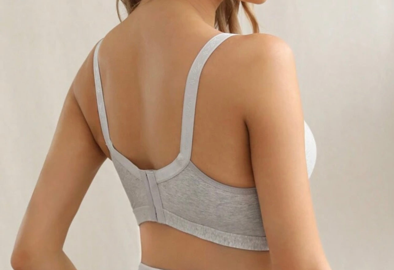 Grey Lace Trim Nursing Bra