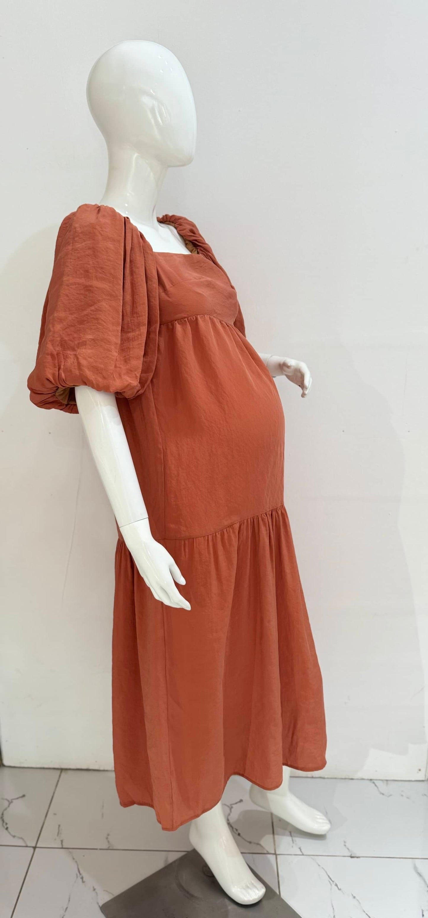 Square Neck Tie Back Smock Maxi Maternity Dress