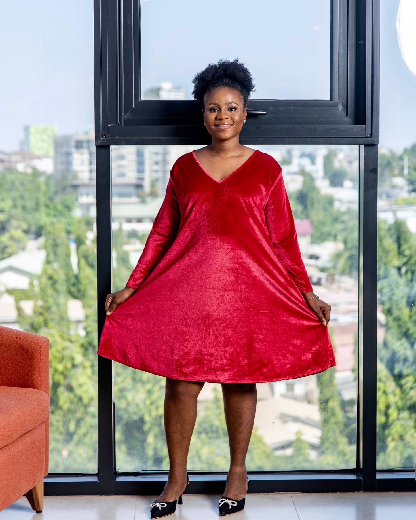 Velvet Red A-Line Maternity Dress