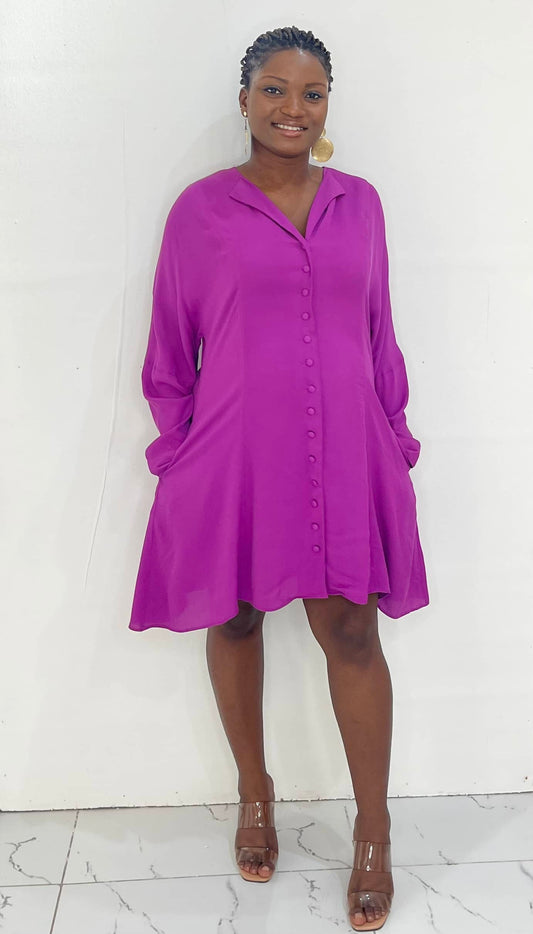 Purple Drop Shoulder Button Down Maternity Shirt Dress