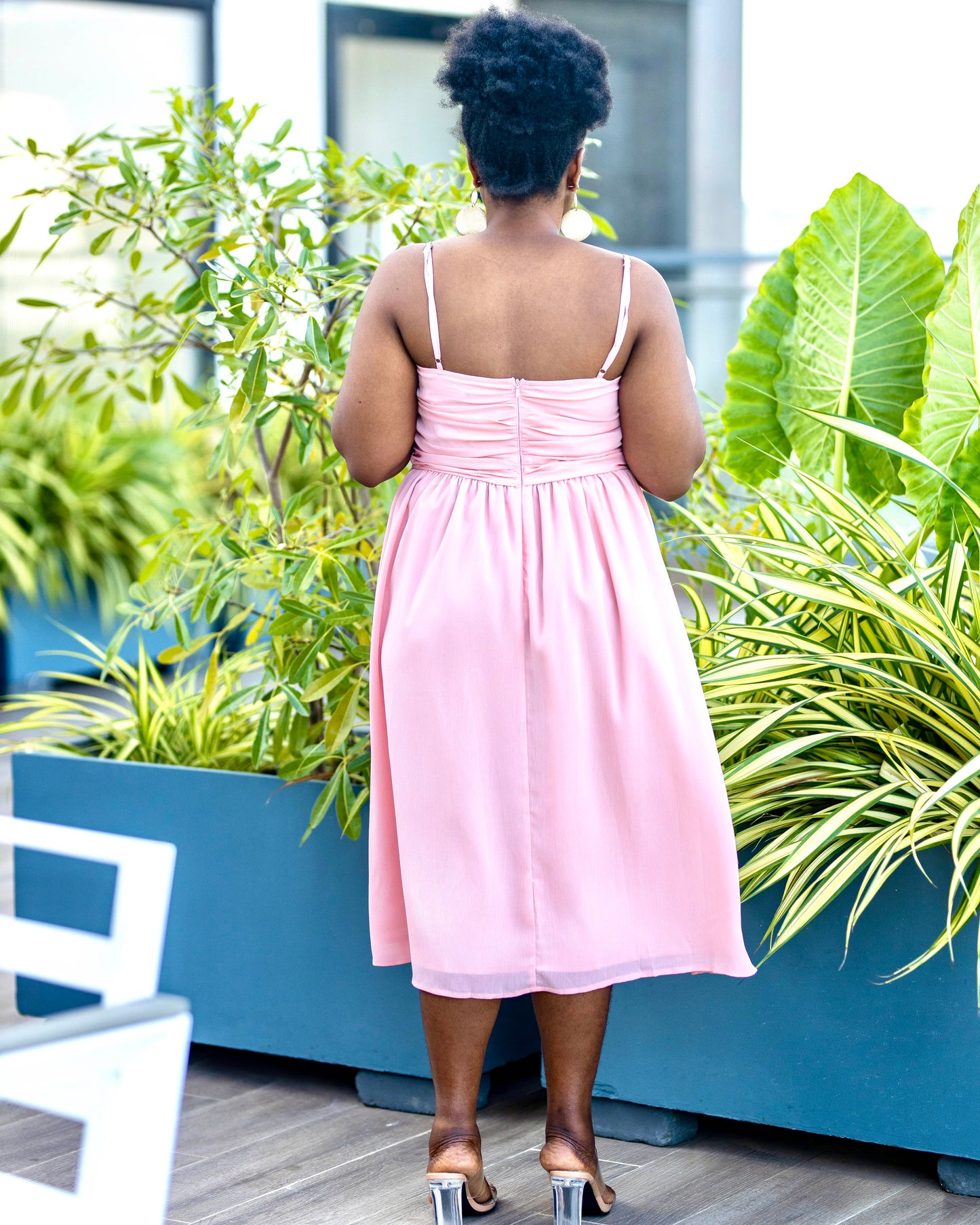 Pink Bow Front Strapless Sleeve Dress