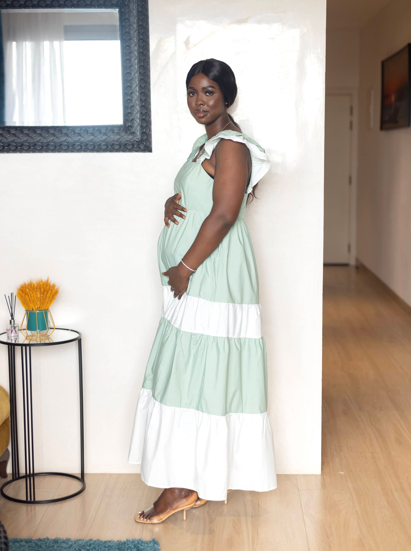 Mint Green Colorblock Tiered Maxi Dress