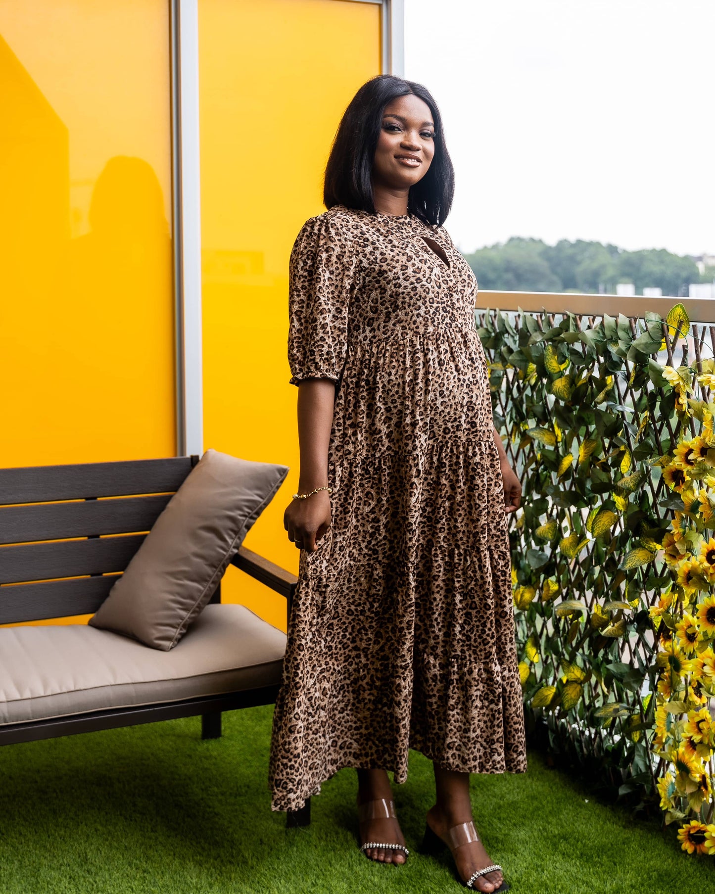 Leopard Print Maternity Midi Smock Dress