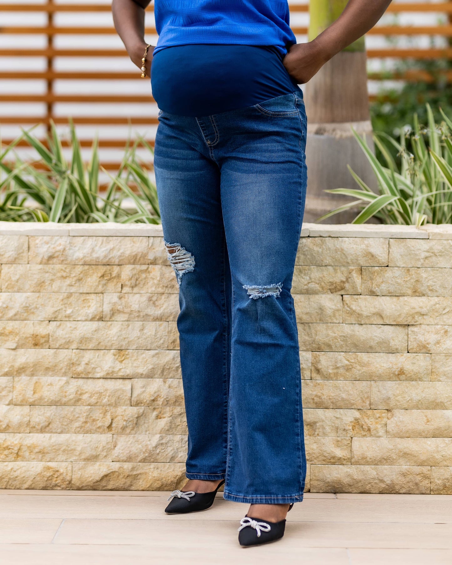 Maternity Overbump Ripped  Flair Dark Blue Jeans