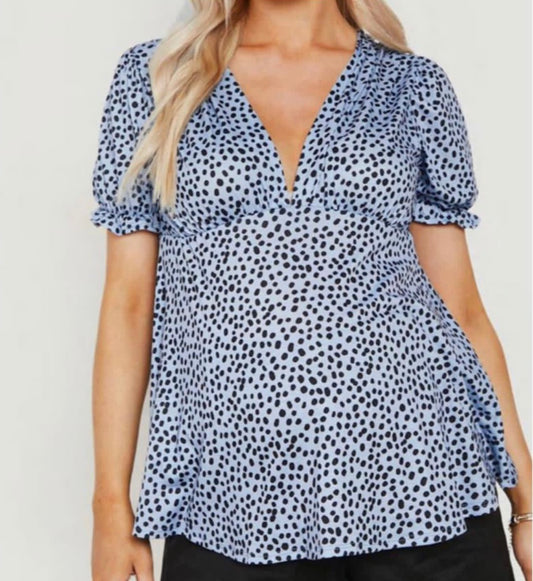 Blue Polka Dot Maternity Peplum Top