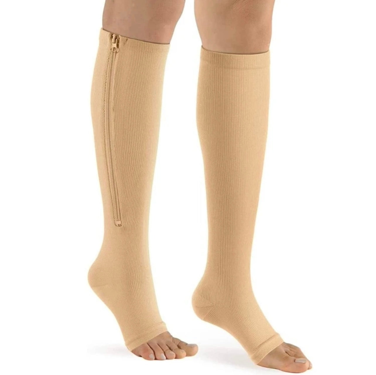 Zip-Up Open-Toe Compression Socks