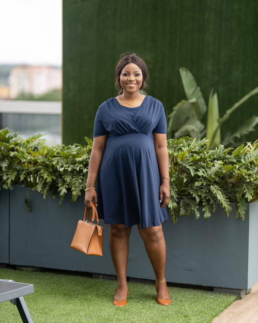 Nursing/Maternity Navy Skater Dress