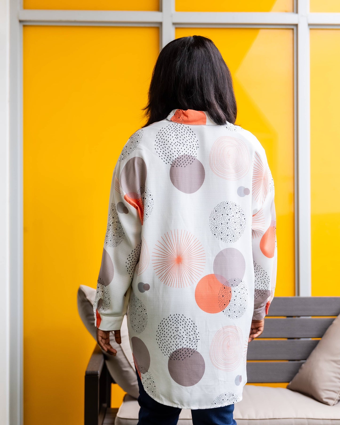 Maternity Dip Hem Orange Oversized 3/4 Print Shirt