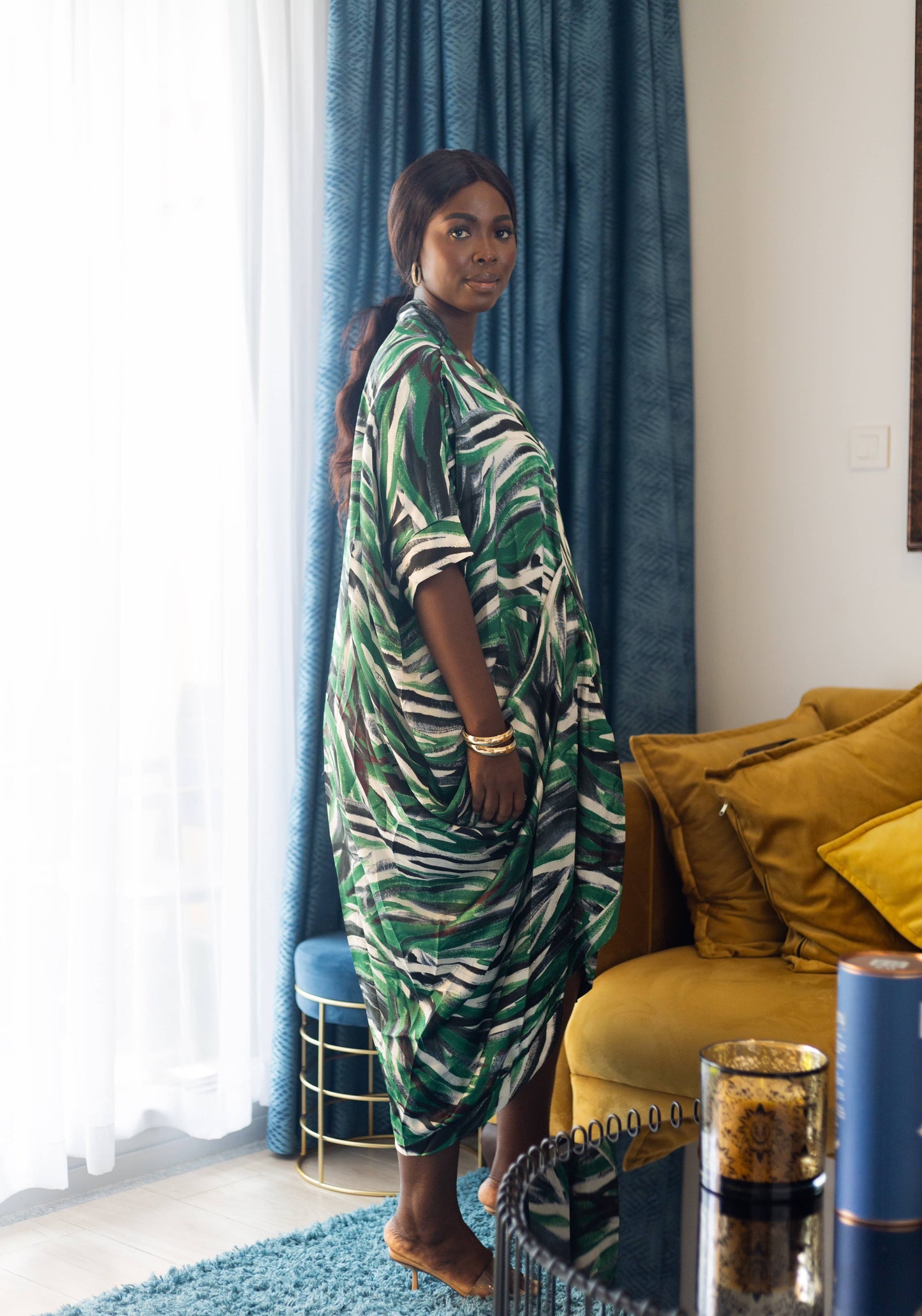 Green Swirl Print Maternity Kaftan Dress