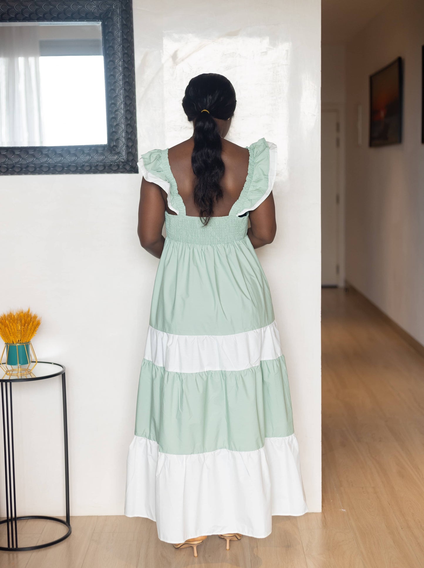 Mint Green Colorblock Tiered Maxi Dress