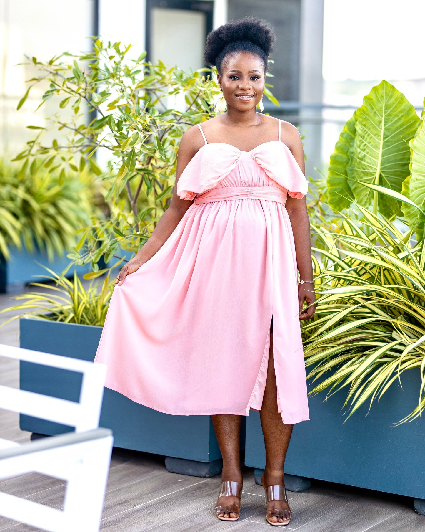 Pink Bow Front Strapless Sleeve Dress