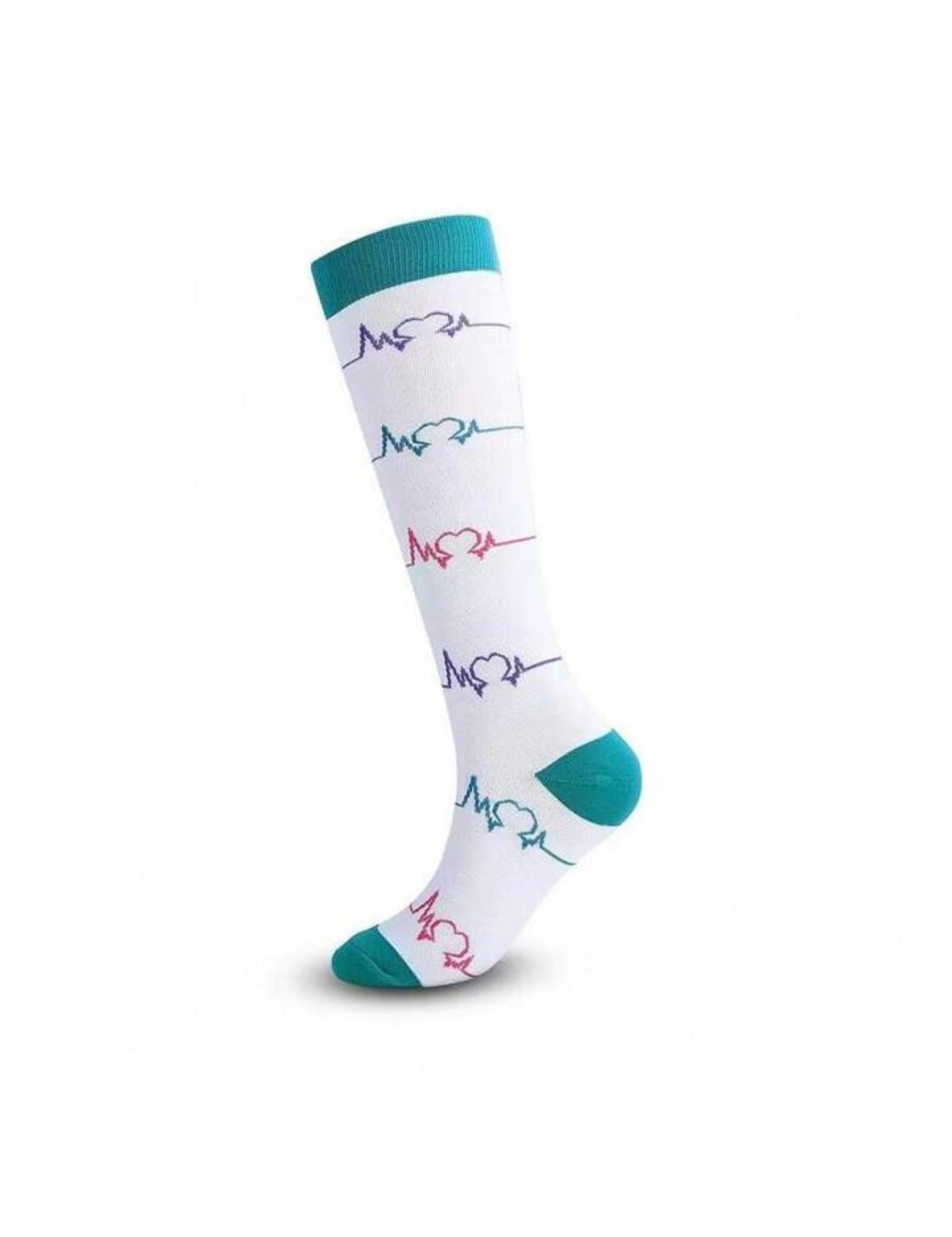 Heartbeat Print White Compression socks