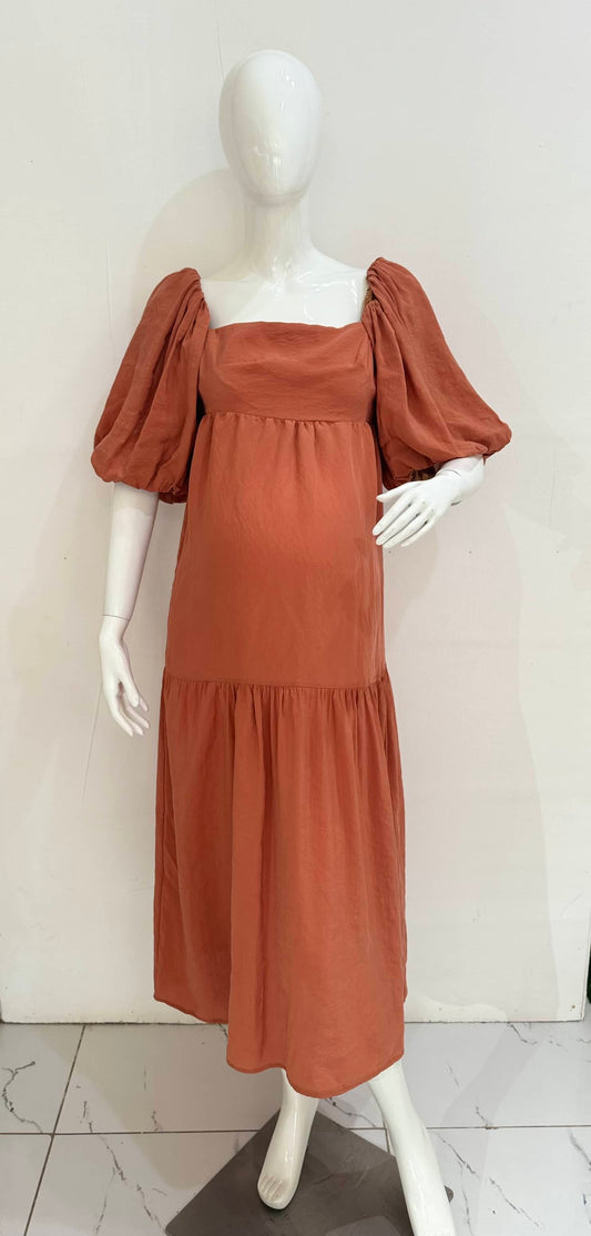 Square Neck Tie Back Smock Maxi Maternity Dress