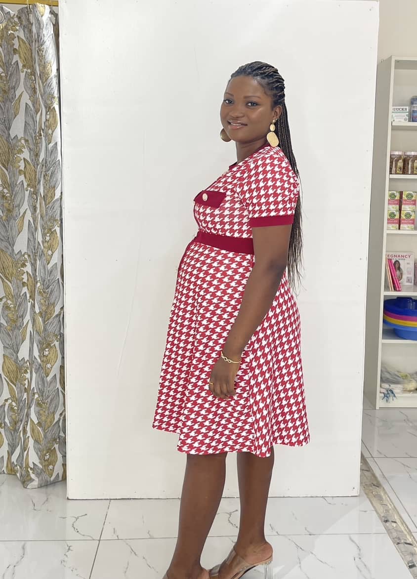 Red Houndstooth Maternity Skater Dress