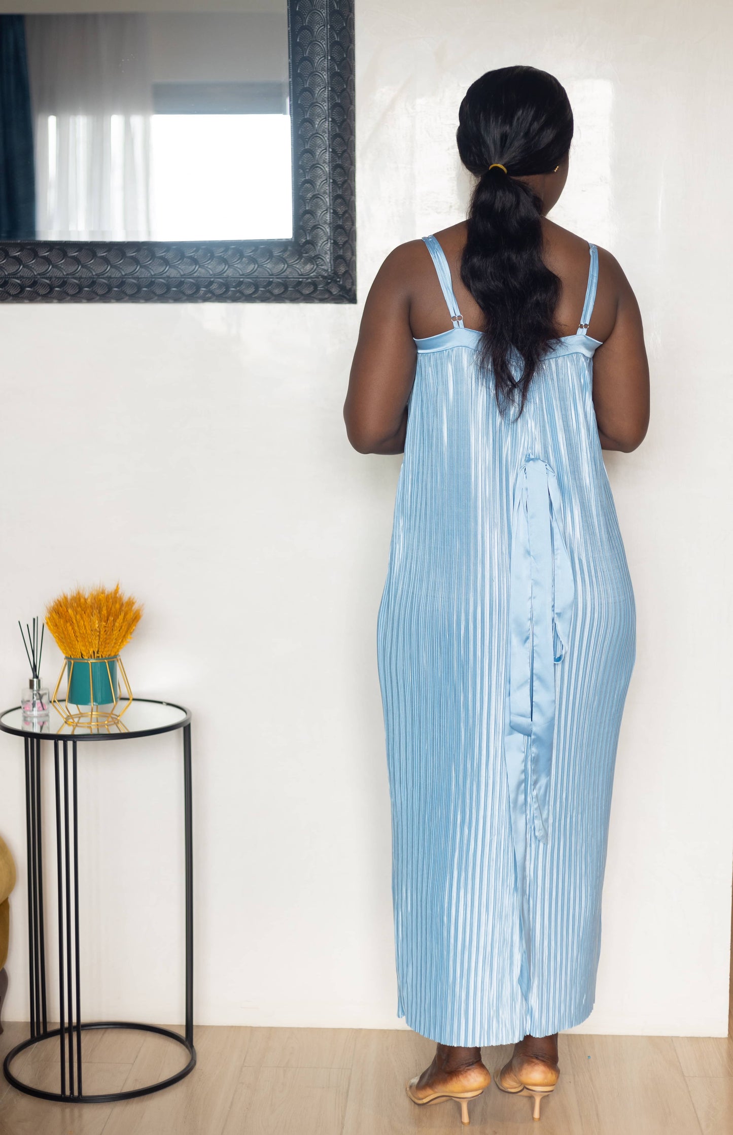 Ice Blue Pleated Maternity Maxi Dress