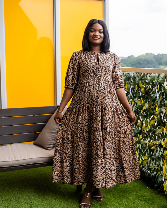 Leopard Print Maternity Midi Smock Dress