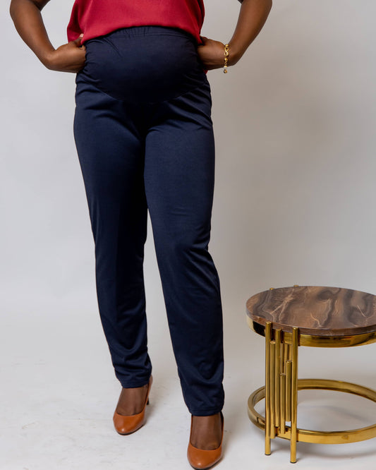 Navy Overbump Maternity Trousers