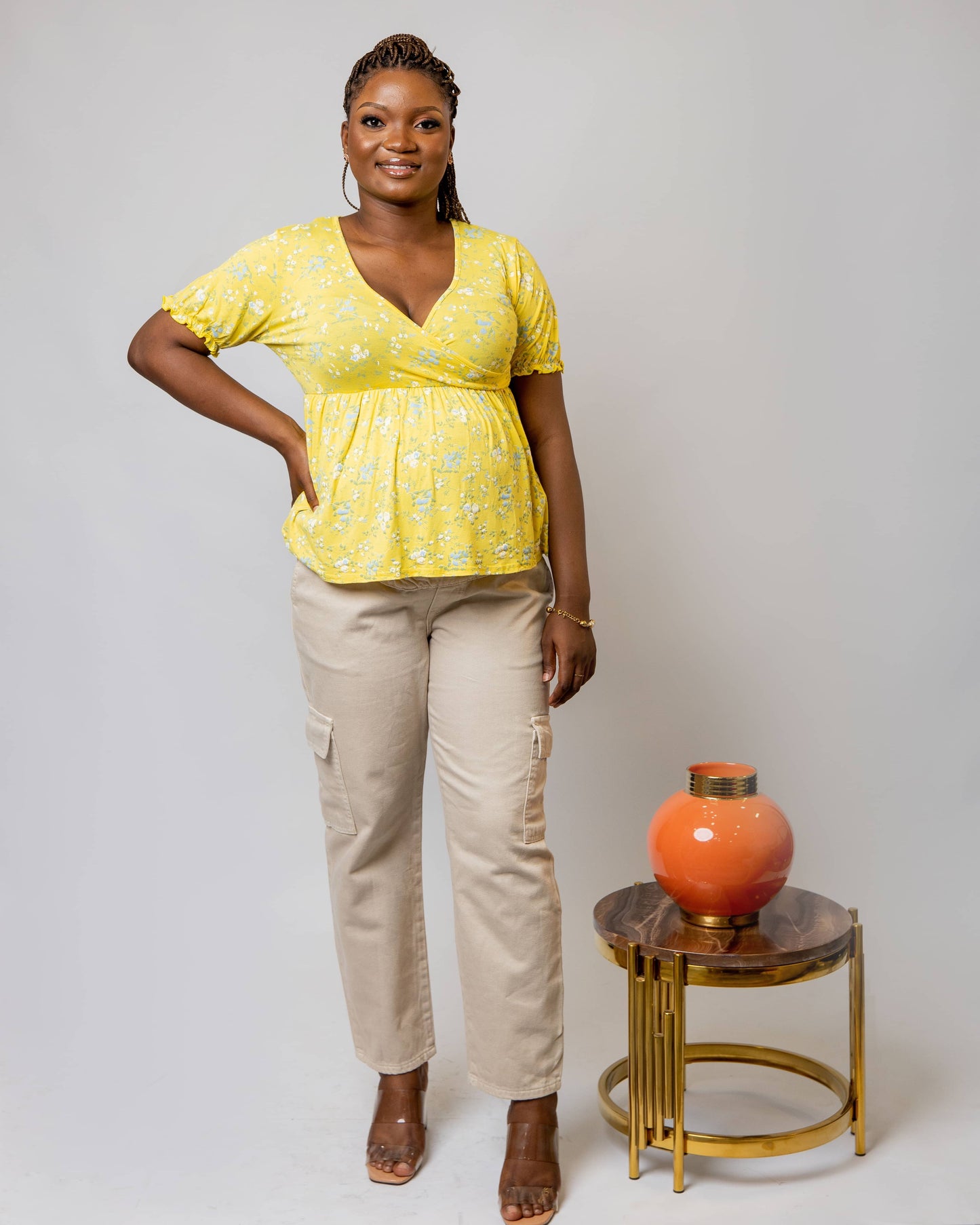 Yellow Floral Maternity/Nursing Peplum Top