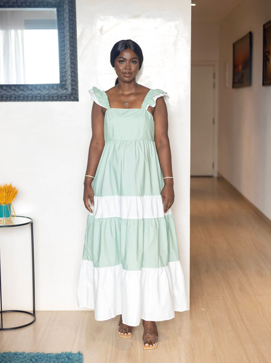 Mint Green Colorblock Tiered Maxi Dress