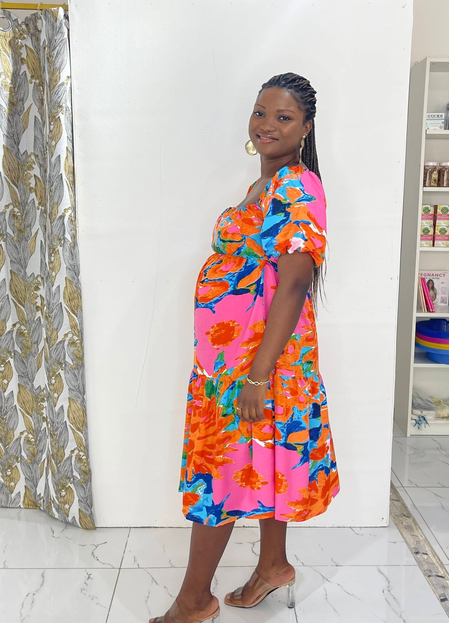 Orange Floral Tie Back Maternity Dress