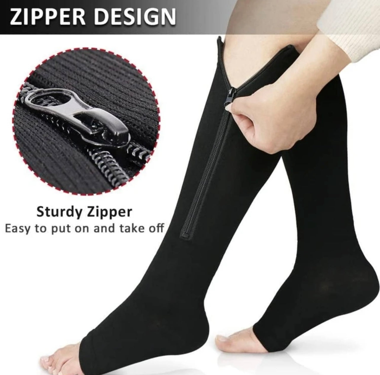 Zip Up Open Toe Compression Socks