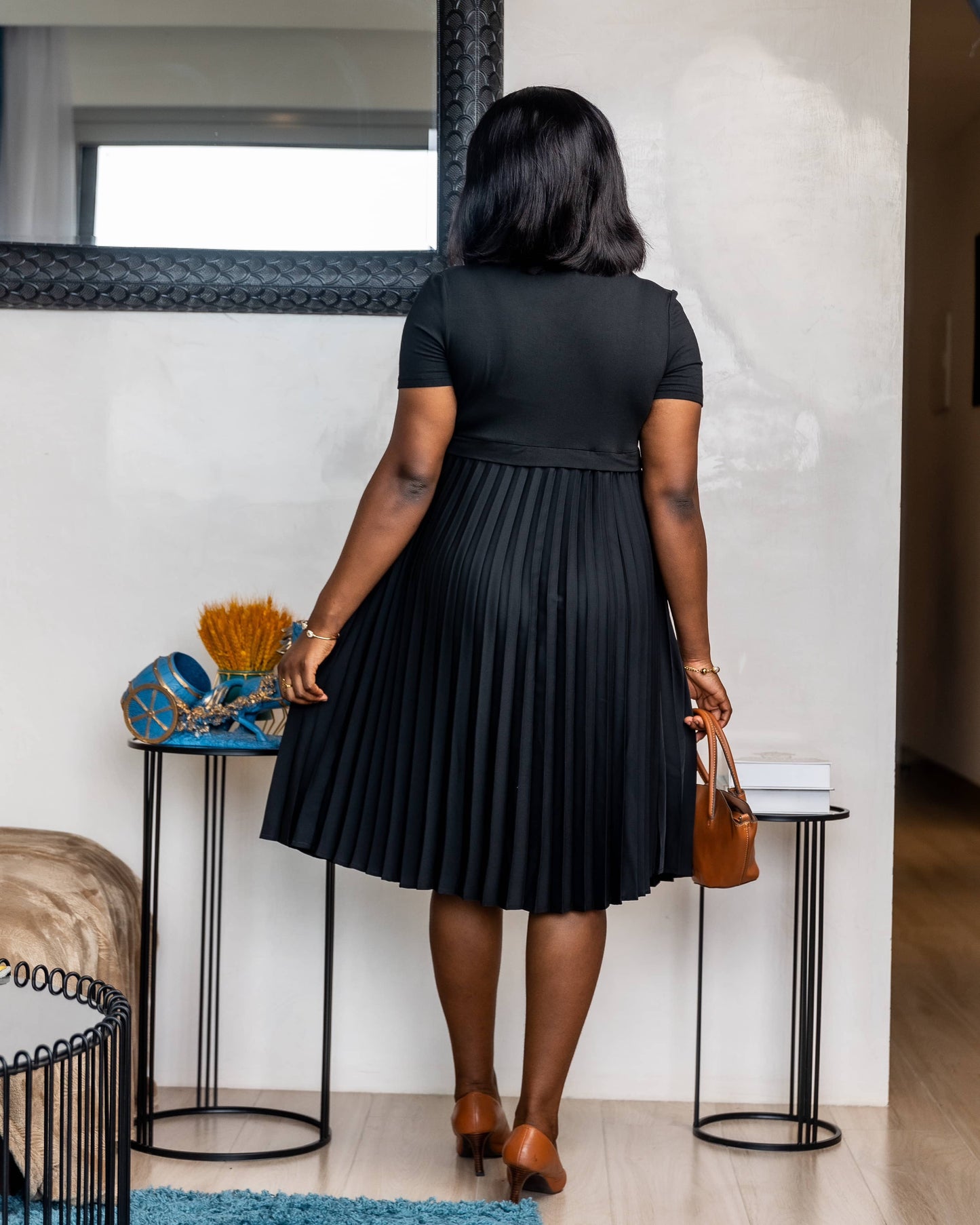 Black Maternity/Nursing Pleated Hem Dress