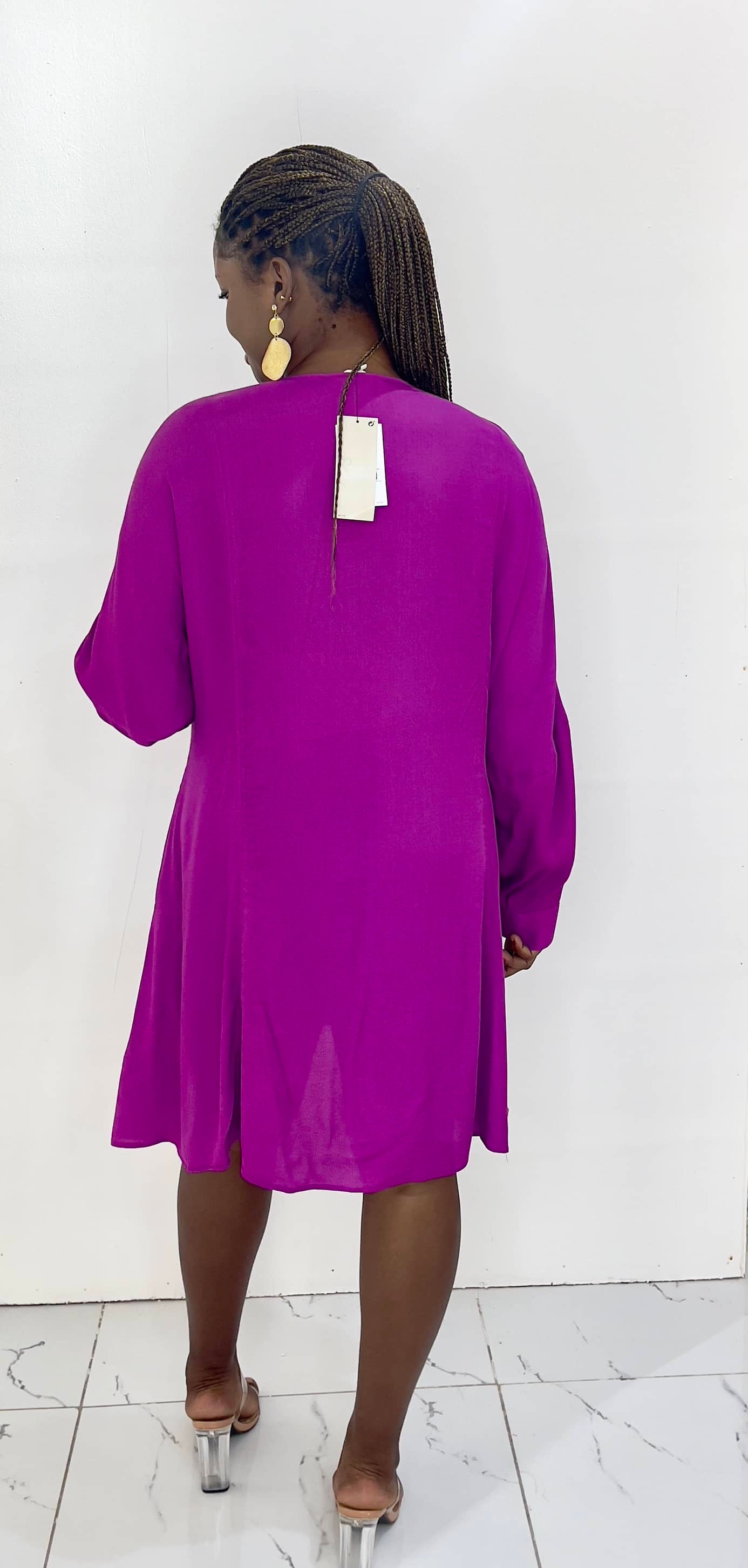 Purple Drop Shoulder Button Down Maternity Shirt Dress