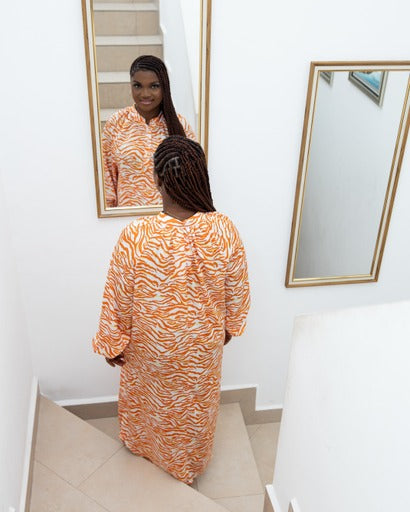 Orange Zebra Print Maternity/Nursing Maxi Dress