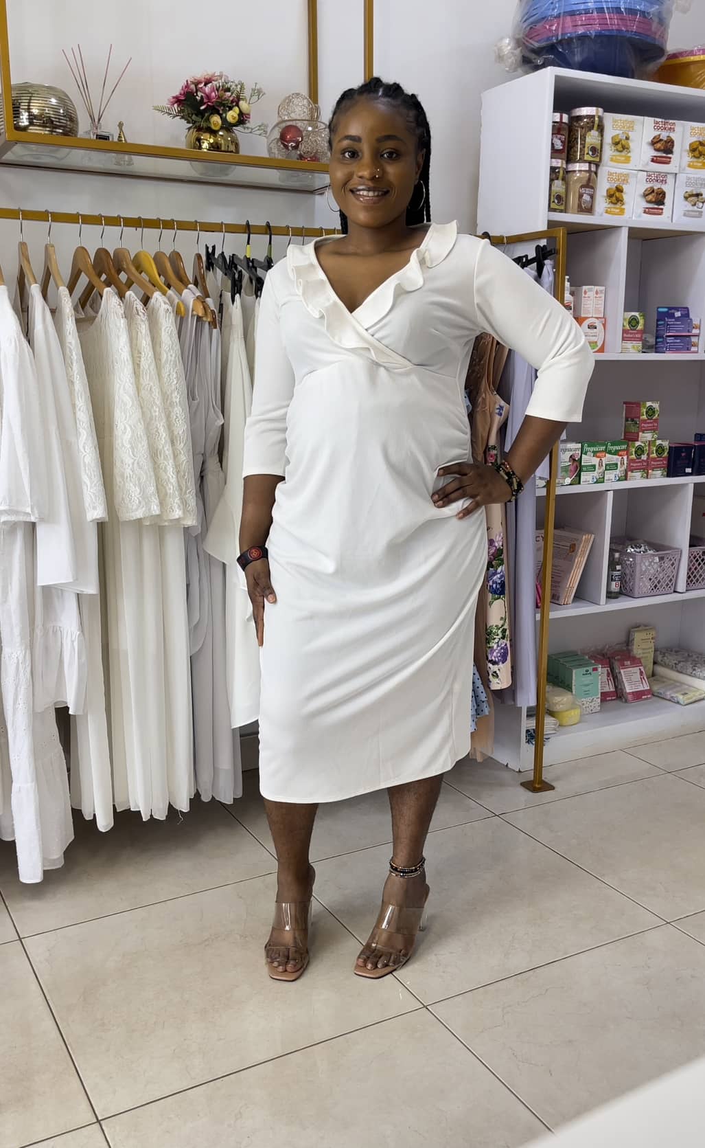 White Wrap Front Maternity dress