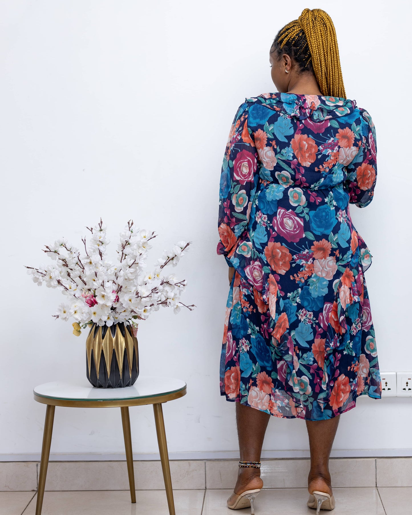 Floral Chiffon Ruffle Maternity Midi Dress