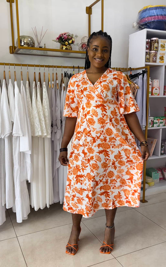 Orange Floral Wrap Smock Maternity Dress