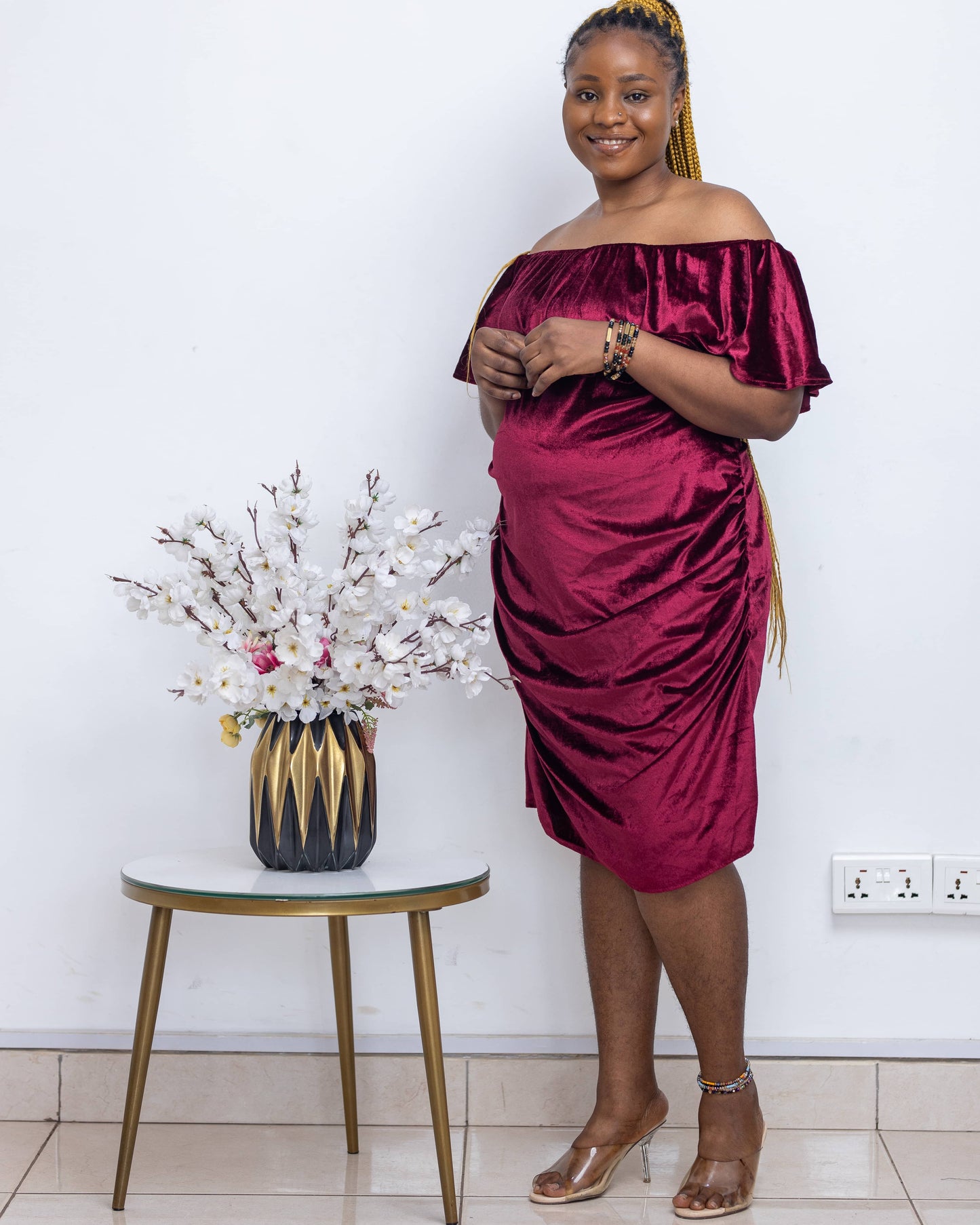 Bardot Burgundy Velvet Maternity Dress