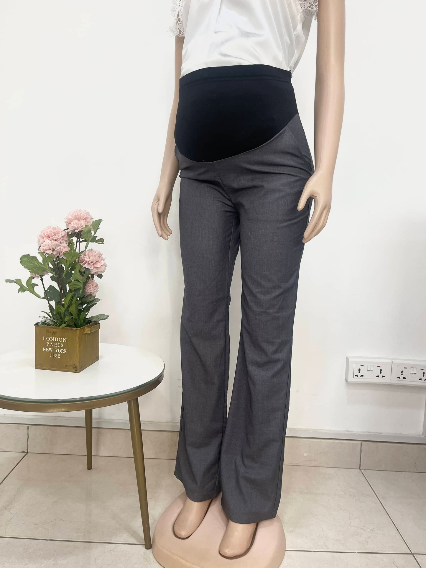 Grey Over Bump Maternity Trousers