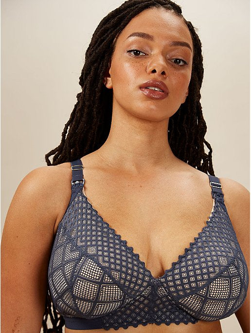 Grey Geometric Lace Nursing Bra