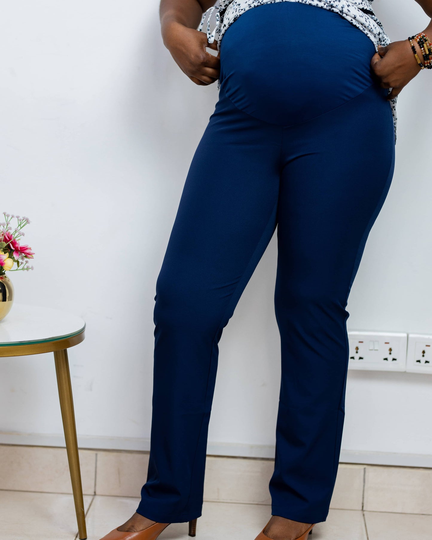 Navy Blue Over Bump Maternity Trousers