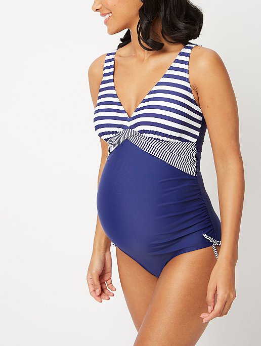 Navy Striped Bust Maternity Swimsuit