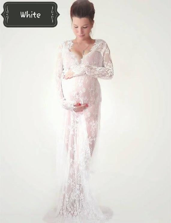 Transparent Lace Maternity Photo Shoot Gown