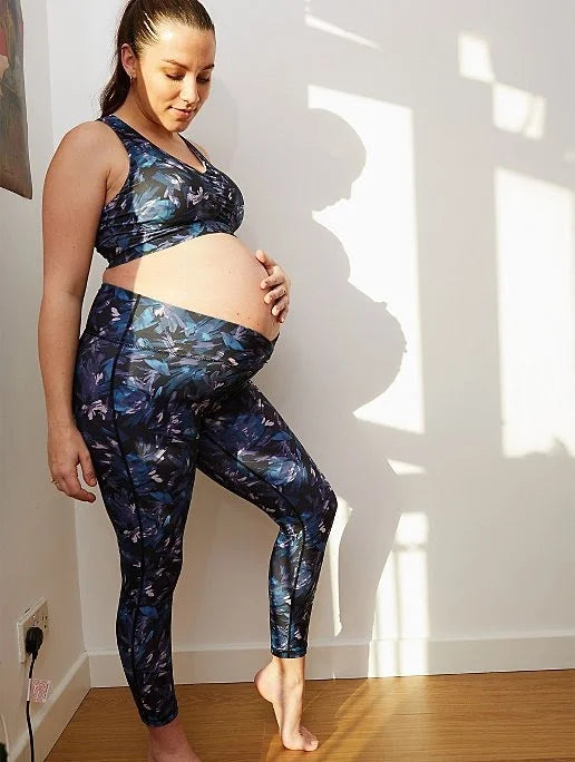 Blue Mixed Print Maternity Sports Leggings