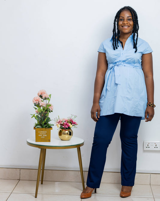 Short Sleeve Maternity/Nursing Belted Shirt