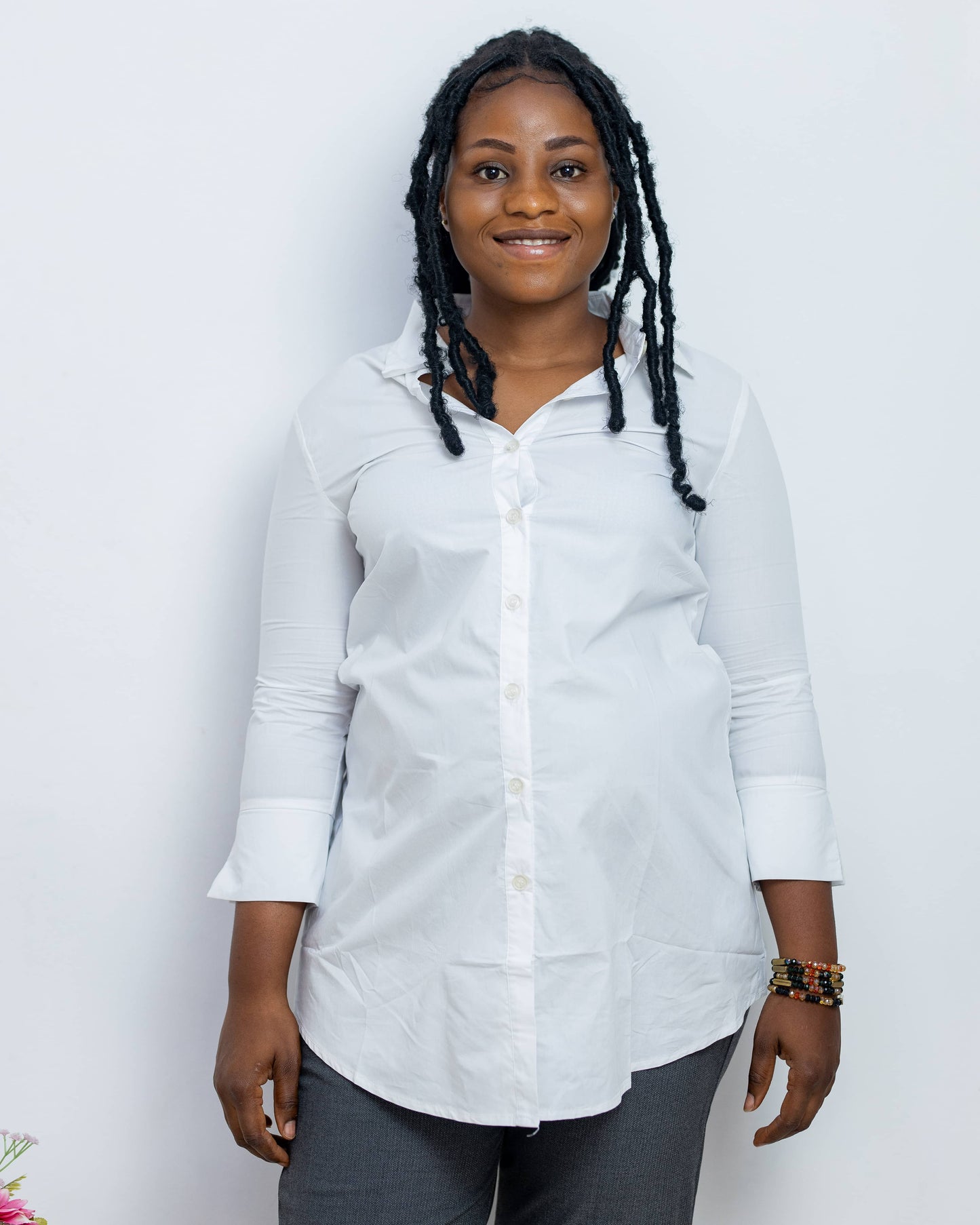 White Cotton Office Maternity/Nursing Shirt