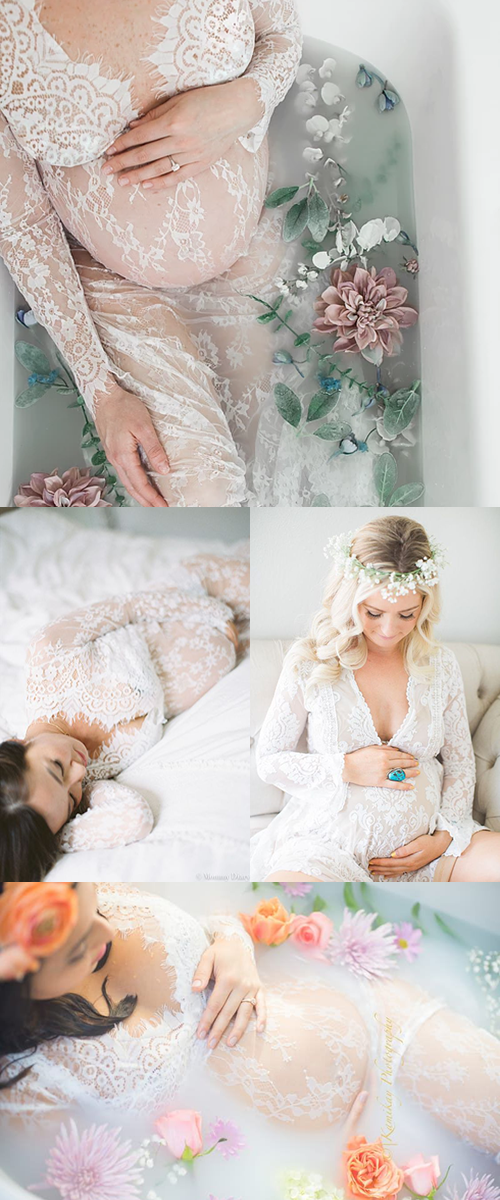 Transparent Lace Maternity Photo Shoot Gown