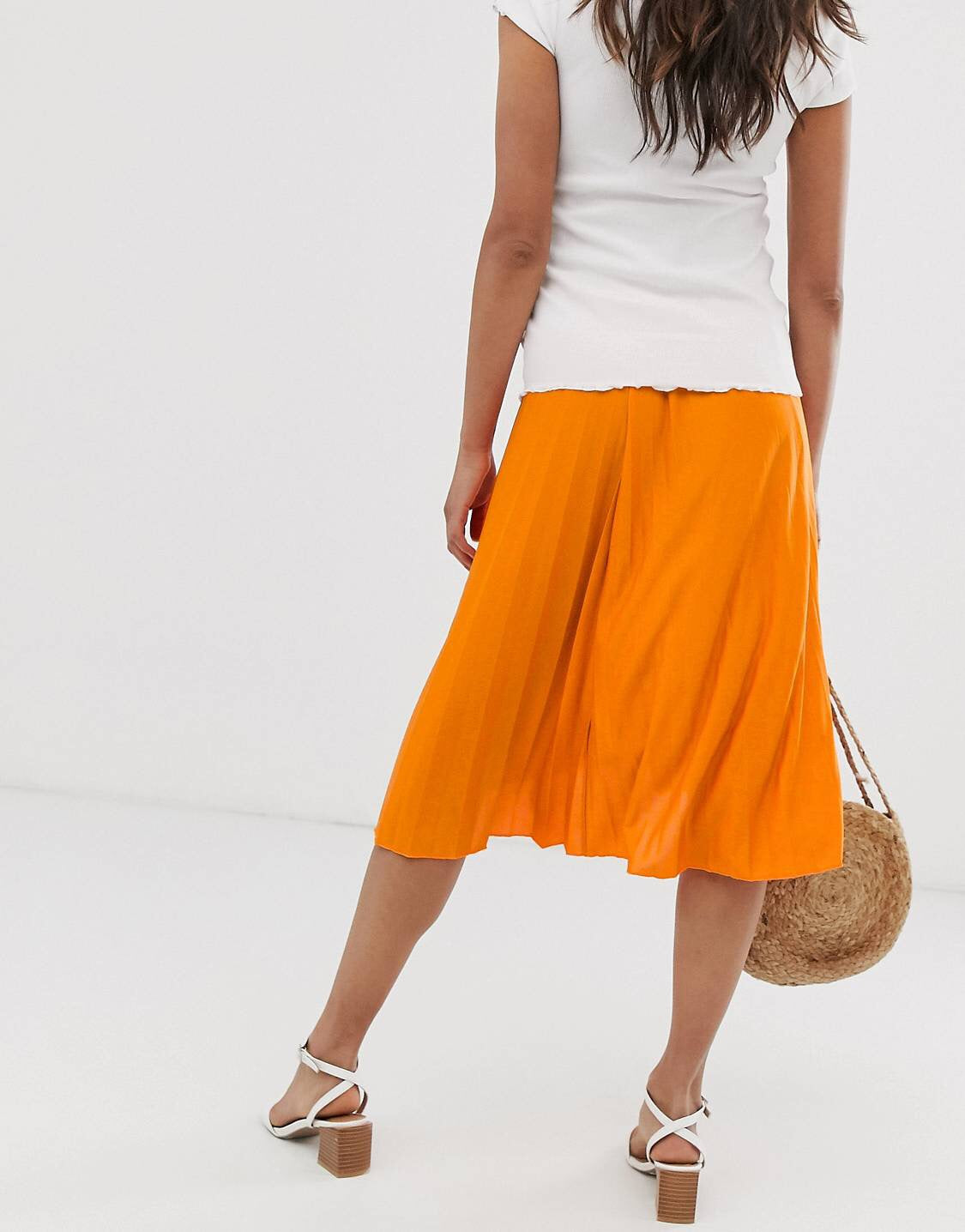 Orange Pleated Maternity Skirt