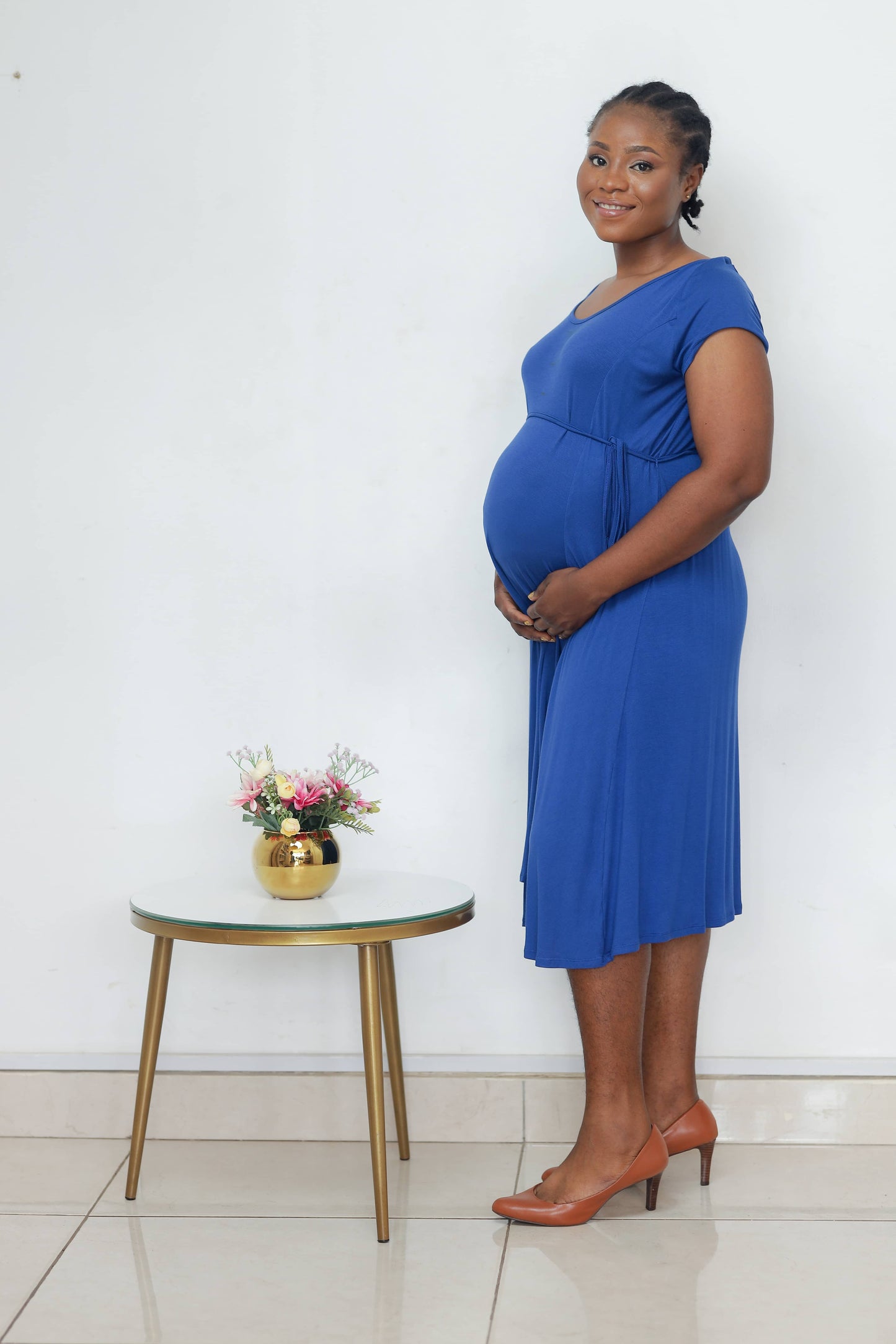 Blue Belted Maternity T-Shirt Dress